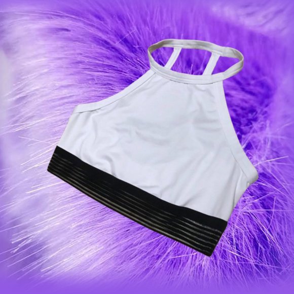 🌸🖤3/$30 - Cute Victoria's Secret White High Neck Halter Bra & Black Mesh - Picture 3 of 7